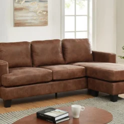 Canapé D'angle Réversible ETHAN En Microfibre Effet Cuir Vieilli