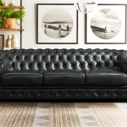 Canapé Chesterfield 4 Places BRENTON 100% Cuir De Buffle - Vert Empire