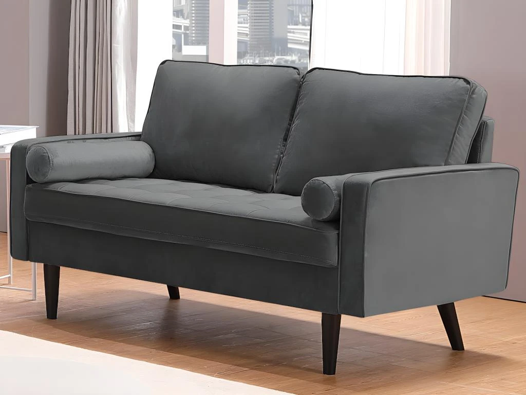 Canapé 2 Places En Velours FLEUET - Gris 2 Canapé 2 Places En Velours FLEUET - Gris – Image 2