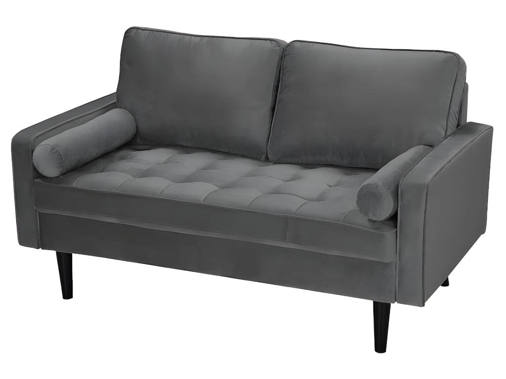 Canapé 2 Places En Velours FLEUET - Gris 3 Canapé 2 Places En Velours FLEUET - Gris – Image 3