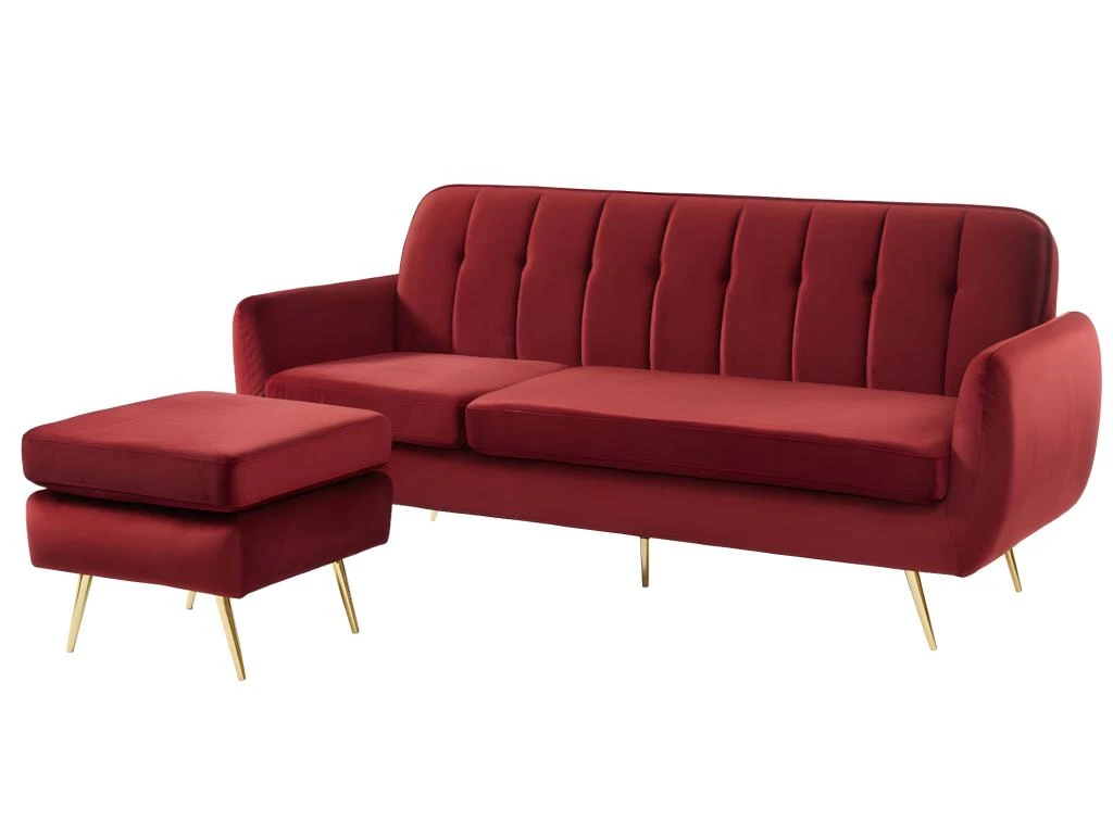 Canapé D'angle Réversible Et Modulable En Velours BLAYNE - Bordeaux 5 Canapé D'angle Réversible Et Modulable En Velours BLAYNE - Bordeaux – Image 5