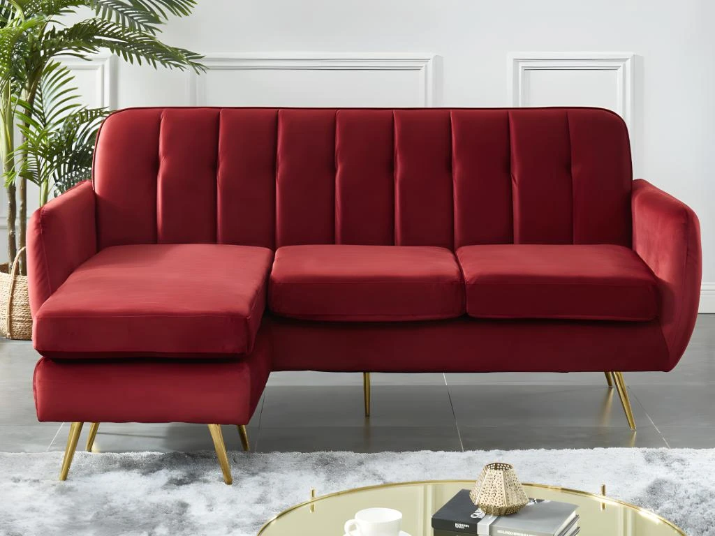 Canapé D'angle Réversible Et Modulable En Velours BLAYNE - Bordeaux 2 Canapé D'angle Réversible Et Modulable En Velours BLAYNE - Bordeaux – Image 2