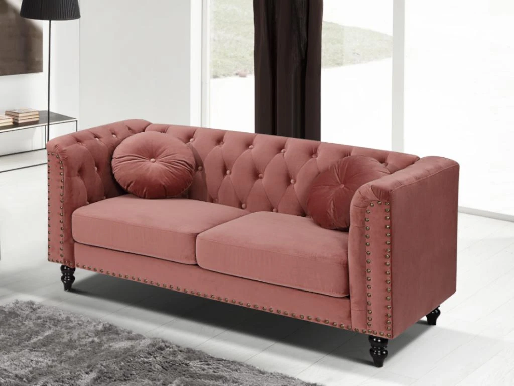 Canapé 2 Places En Velours TURNER - Vieux Rose 2 Canapé 2 Places En Velours TURNER - Vieux Rose – Image 2