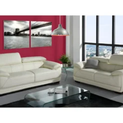 Canapé 2 Places En Cuir MACELO - Ivoire