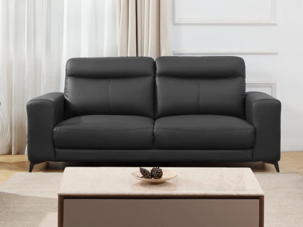 Canapé 3 Places En Cuir MONTANER - Noir 2 Canapé 3 Places En Cuir MONTANER - Noir – Image 2