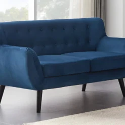Canapé 2 Places En Velours Bleu Nuit SERTI II