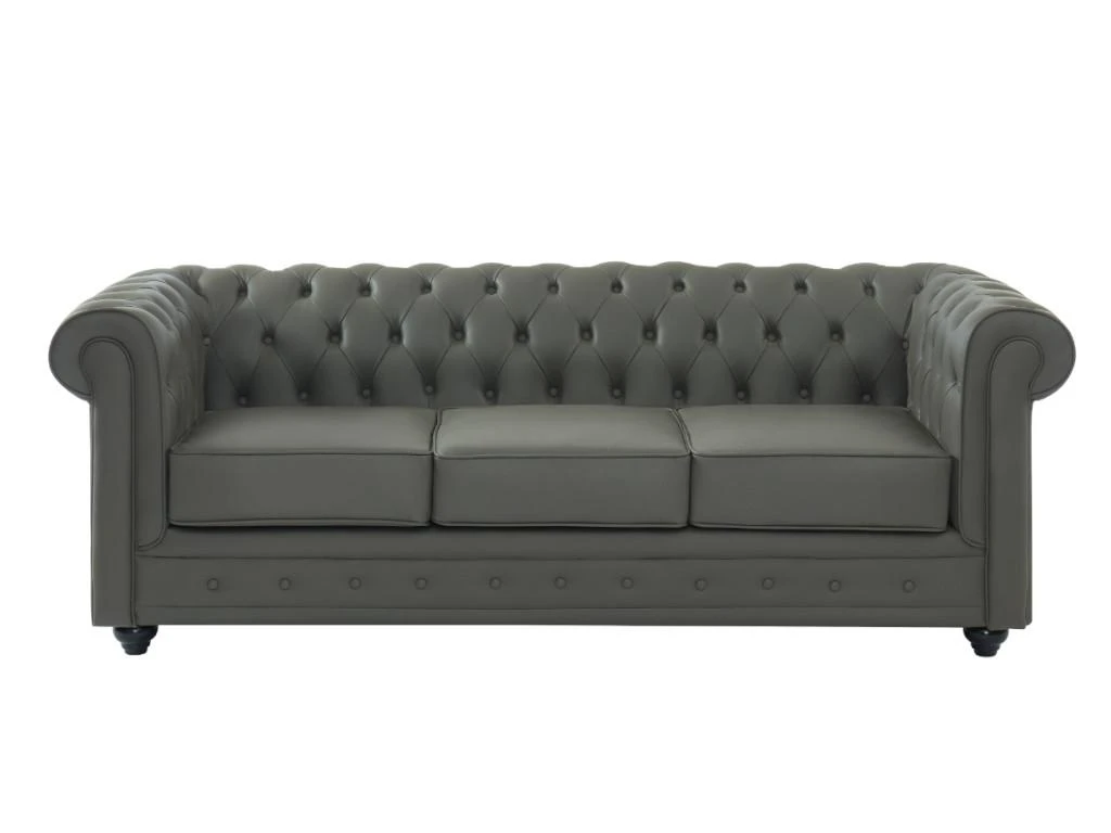 Canapé 3 Places En Cuir De Buffle CHESTERFIELD - Gris 3 Canapé 3 Places En Cuir De Buffle CHESTERFIELD - Gris – Image 3