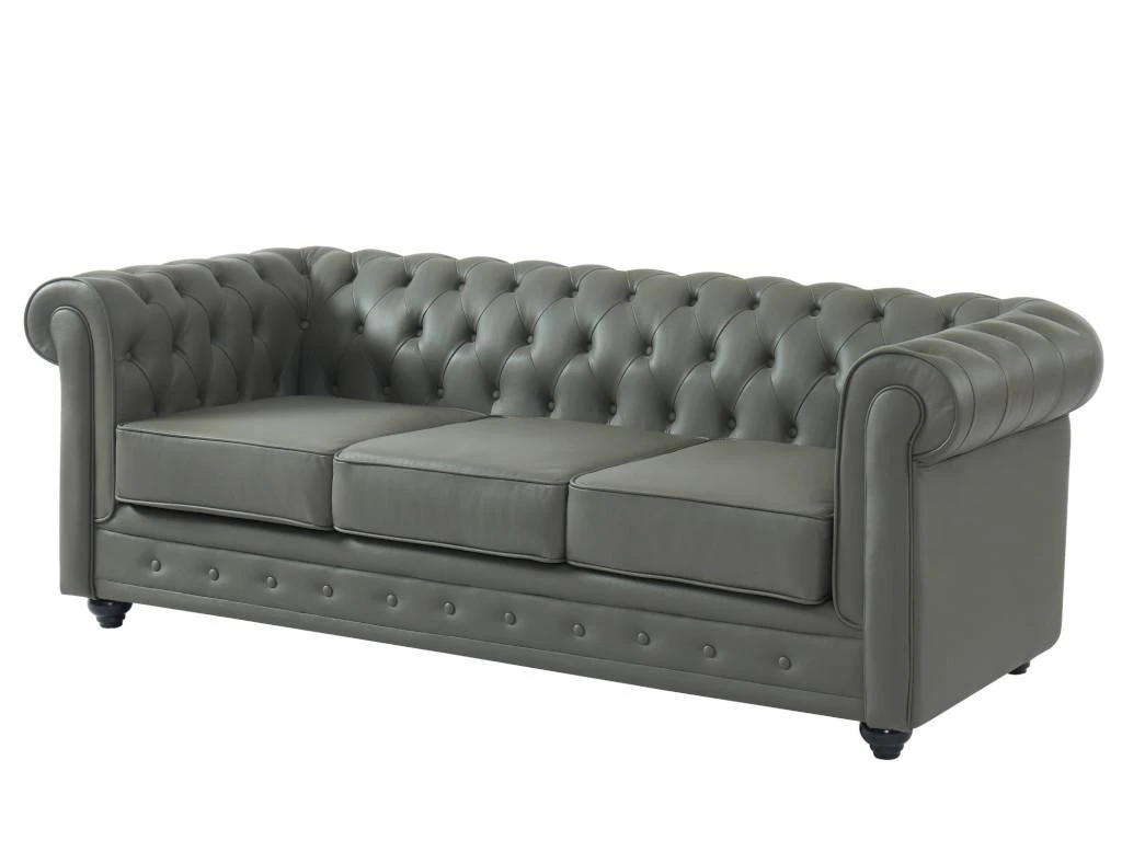 Canapé 3 Places En Cuir De Buffle CHESTERFIELD - Gris 2 Canapé 3 Places En Cuir De Buffle CHESTERFIELD - Gris – Image 2