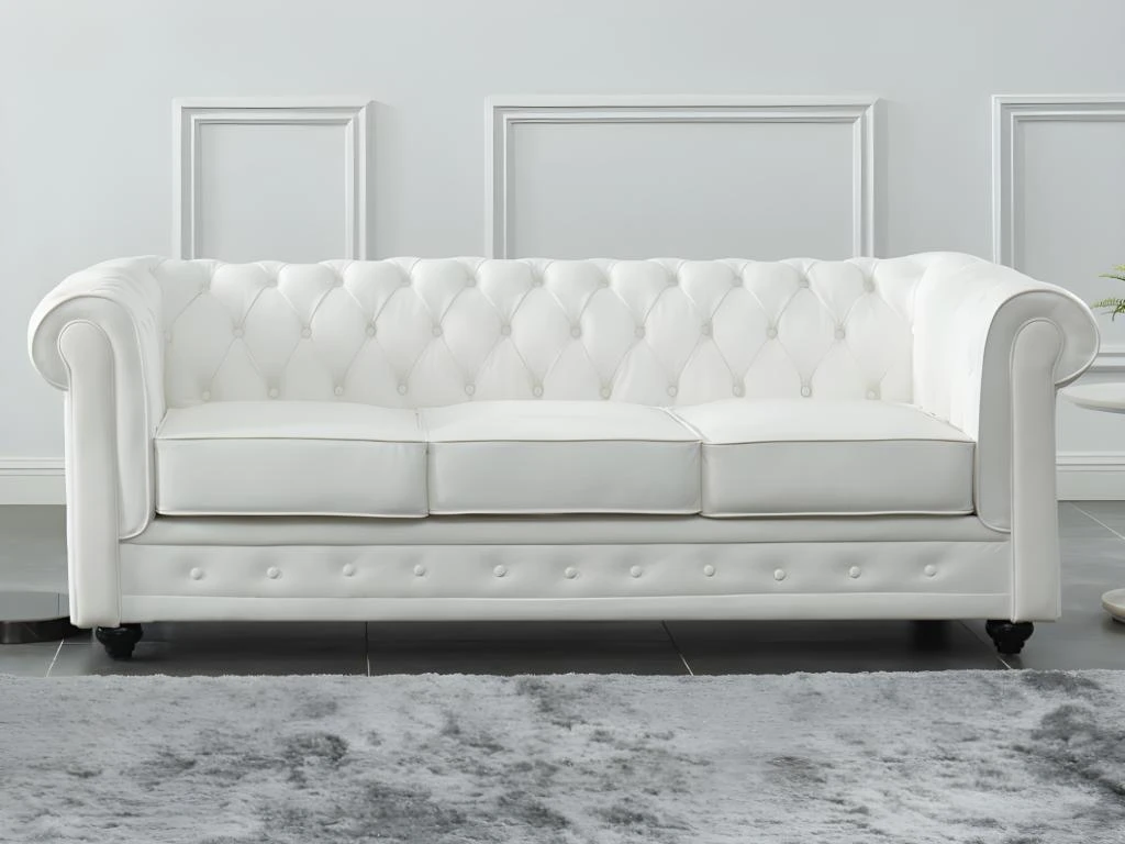 Canapé 3 Places En Cuir De Buffle CHESTERFIELD - Blanc 4 Canapé 3 Places En Cuir De Buffle CHESTERFIELD - Blanc – Image 4