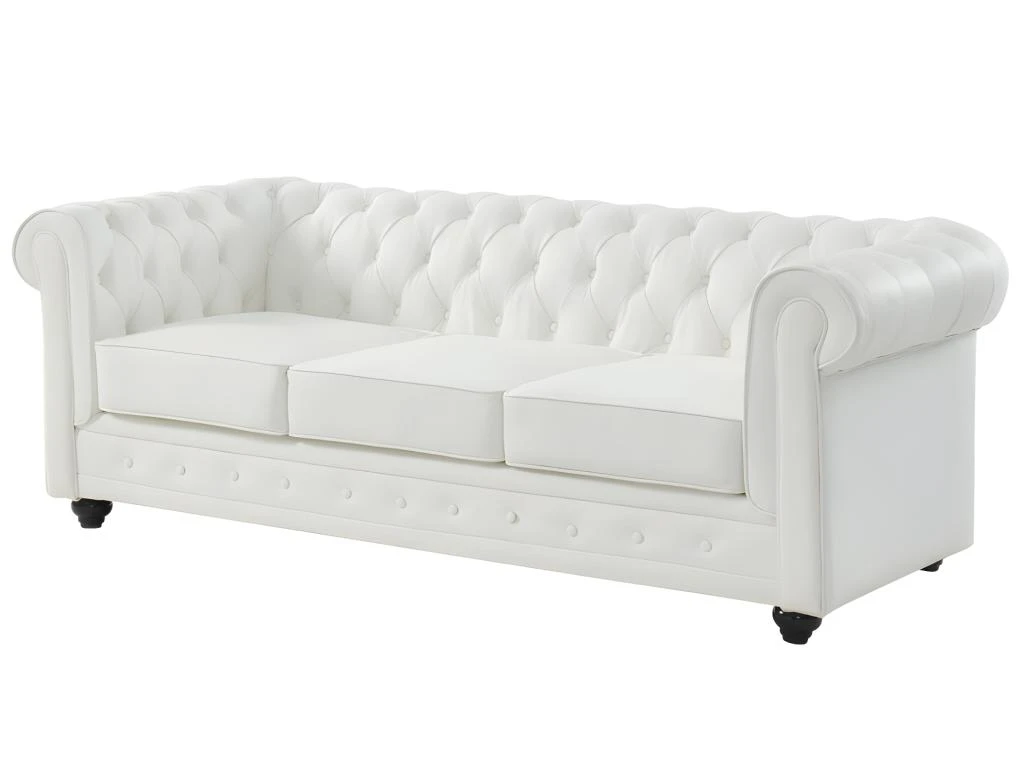 Canapé 3 Places En Cuir De Buffle CHESTERFIELD - Blanc 3 Canapé 3 Places En Cuir De Buffle CHESTERFIELD - Blanc – Image 3