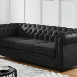 Canapé 3 Places En Cuir De Buffle CHESTERFIELD - Noir -Promos Chesteris Boutique canape 398867