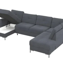 Canapé D'angle Panoramique Convertible JENSEN En Tissu - Anthracite - Angle Droit -Promos Chesteris Boutique canape 402515