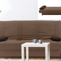 Canapé Convertible Clic-clac 100% Coton Avec Coffre De Rangement FARWEST II - Taupe Coussins Contrastés -Promos Chesteris Boutique canape 405079