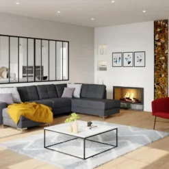 Canapé D'angle Panoramique Convertible JENSEN En Tissu - Anthracite - Angle Droit -Promos Chesteris Boutique canape 407257