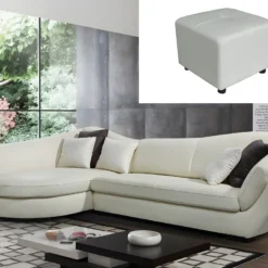 Canapé D'angle Cuir De Buffle 5 Places Et Pouf CAIPI - Ivoire - Angle Gauche