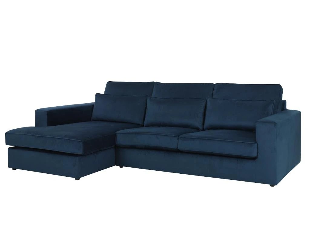 Canapé D'angle Gauche En Velours Bleu MONDOVI 3 Canapé D'angle Gauche En Velours Bleu MONDOVI – Image 3