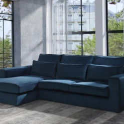 Canapé D'angle Gauche En Velours Bleu MONDOVI