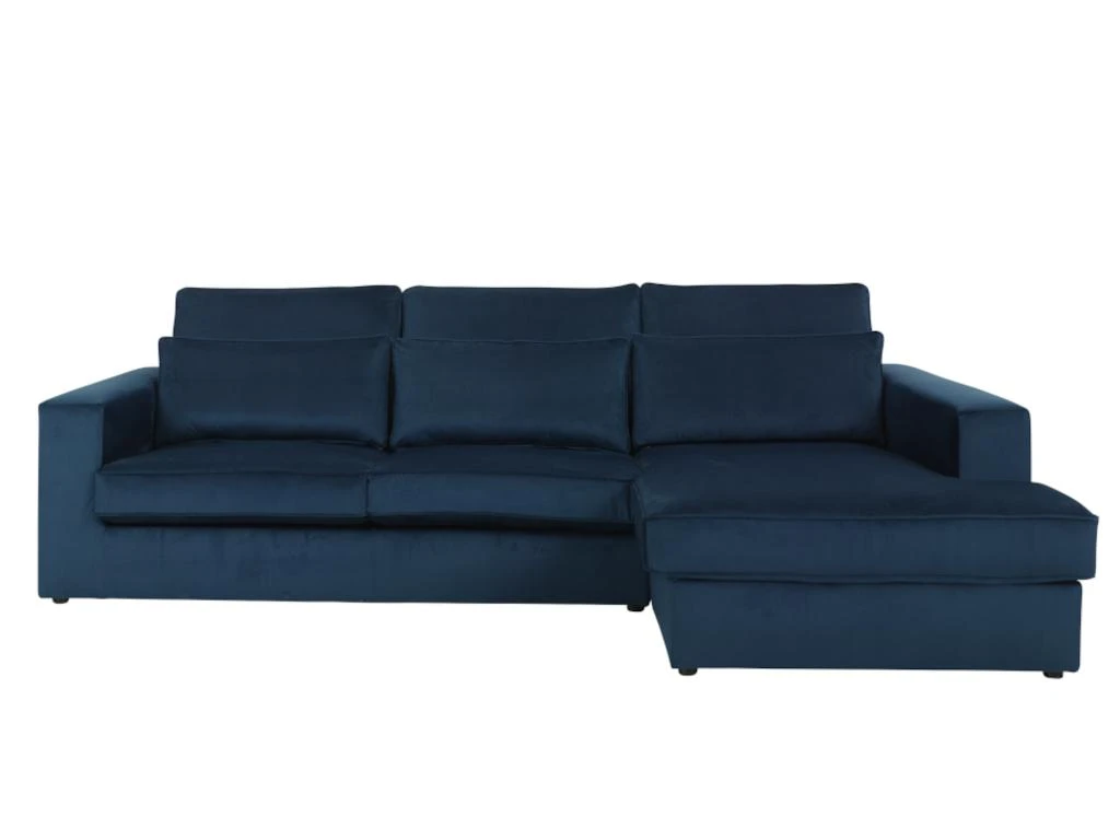Canapé D'angle Droit En Velours Bleu MONDOVI 2 Canapé D'angle Droit En Velours Bleu MONDOVI – Image 2