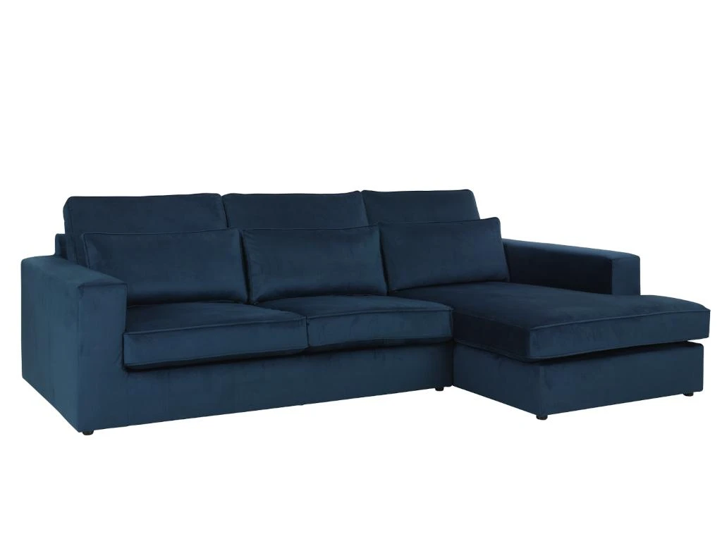 Canapé D'angle Droit En Velours Bleu MONDOVI 3 Canapé D'angle Droit En Velours Bleu MONDOVI – Image 3