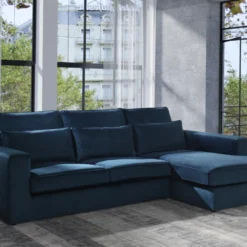 Canapé D'angle Droit En Velours Bleu MONDOVI