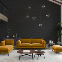 Canapé 3 Places En Velours KESTREL - Jaune Moutarde De Pascal Morabito