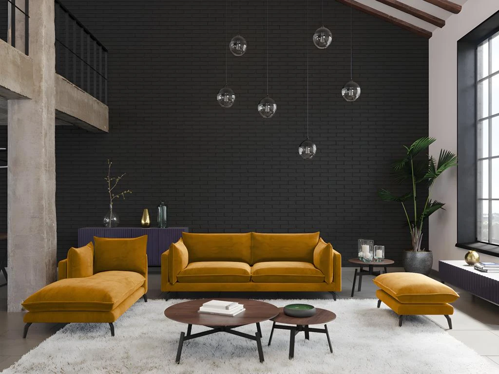 Canapé 3 Places En Velours KESTREL - Jaune Moutarde De Pascal Morabito 1 Canapé 3 Places En Velours KESTREL - Jaune Moutarde De Pascal Morabito