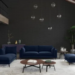 Canapé 3 Places KESTREL En Velours - Bleu Nuit De Pascal Morabito