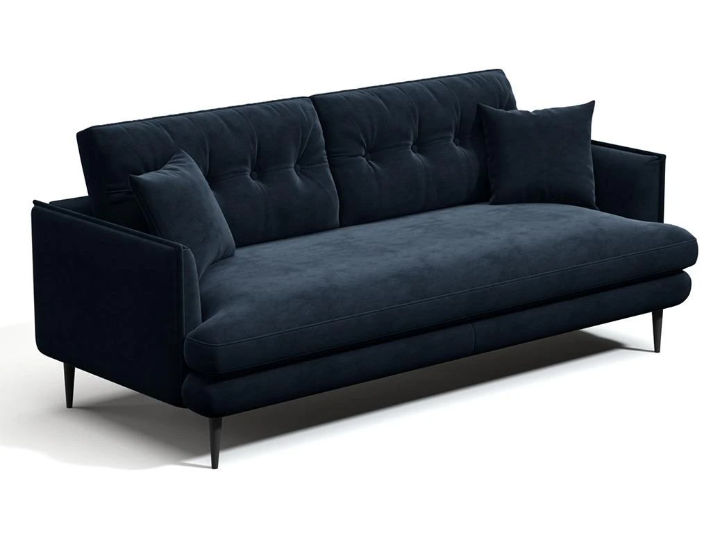 Canapé 3 Places En Velours GANESH - Bleu Nuit 4 Canapé 3 Places En Velours GANESH - Bleu Nuit – Image 4