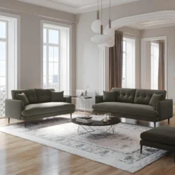 Canapé 2 Places En Velours GANESH - Anthracite