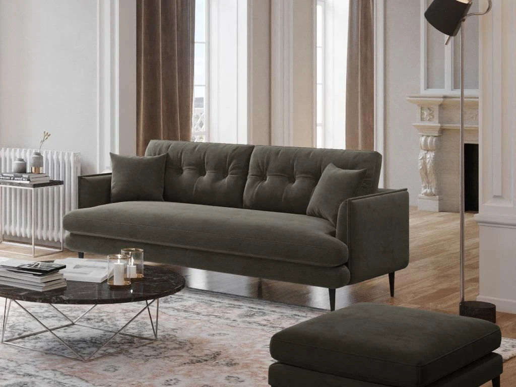 Canapé 3 Places En Velours GANESH - Anthracite 2 Canapé 3 Places En Velours GANESH - Anthracite – Image 2