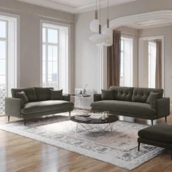 Canapé 3 Places En Velours GANESH - Anthracite