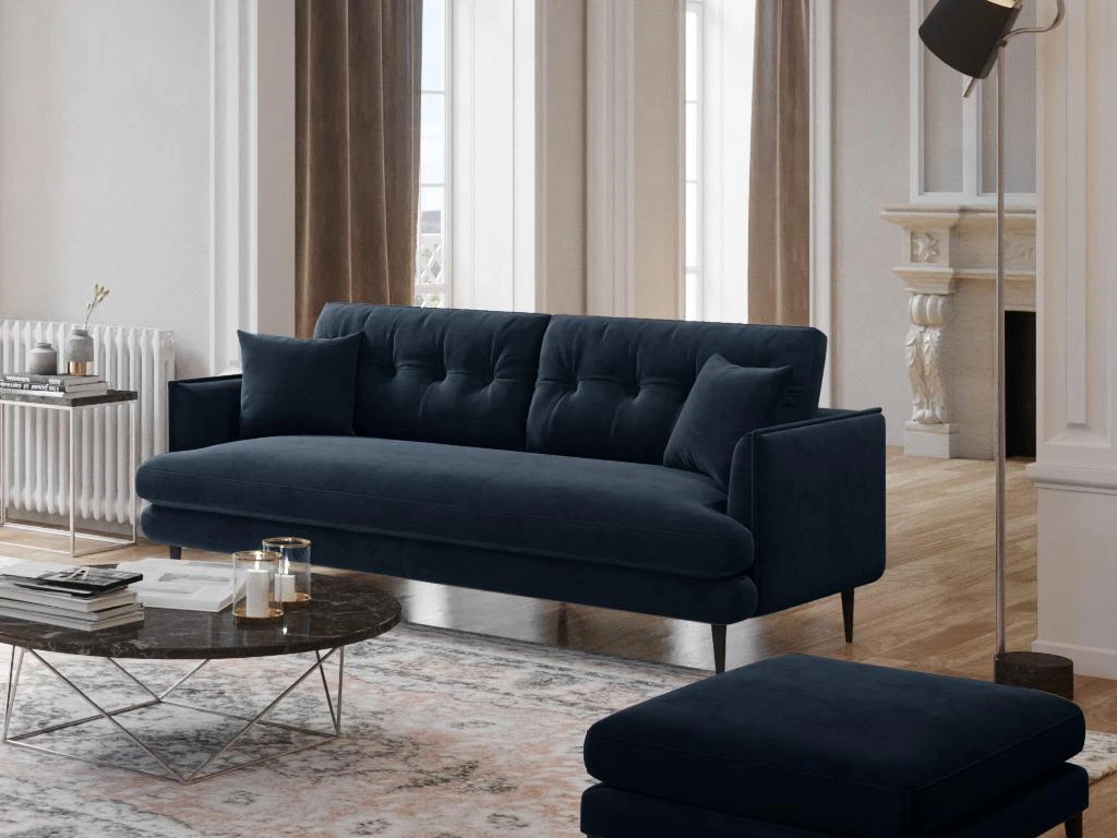 Canapé 3 Places En Velours GANESH - Bleu Nuit 2 Canapé 3 Places En Velours GANESH - Bleu Nuit – Image 2