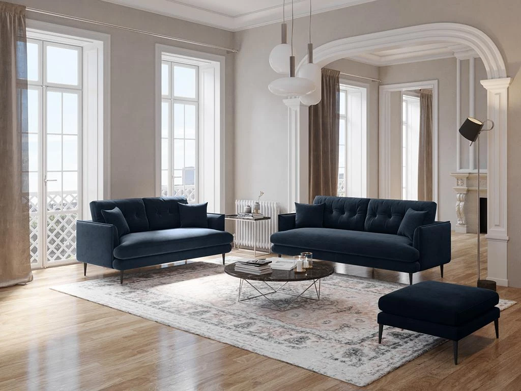 Canapé 3 Places En Velours GANESH - Bleu Nuit 1 Canapé 3 Places En Velours GANESH - Bleu Nuit
