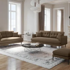 Canapé 2 Places GANESH En Microfibre Aspect Cuir Vieilli