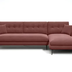 Canapé D'angle En Velours GANESH - Vieux Rose - Angle Droit