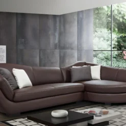 Canapé D'angle Cuir De Buffle 5 Places Et Pouf CAIPI - Marron - Angle Droit