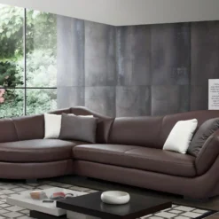 Canapé D'angle Cuir De Buffle 5 Places Et Pouf CAIPI - Marron - Angle Gauche