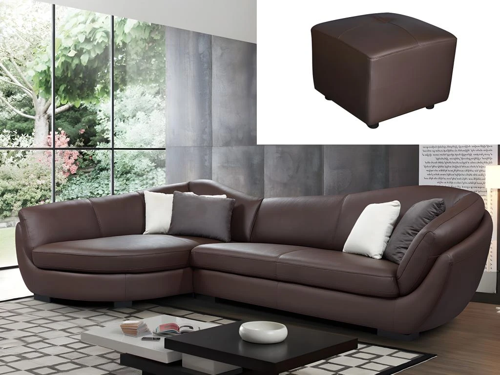 Canapé D'angle Cuir De Buffle 5 Places Et Pouf CAIPI - Marron - Angle Gauche 2 Canapé D'angle Cuir De Buffle 5 Places Et Pouf CAIPI - Marron - Angle Gauche – Image 2