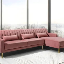 Canapé D'angle MEYREUIL En Velours - Vieux Rose - Angle Droit