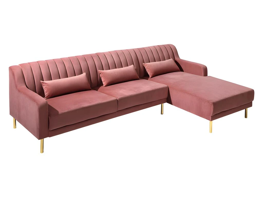 Canapé D'angle MEYREUIL En Velours - Vieux Rose - Angle Droit 4 Canapé D'angle MEYREUIL En Velours - Vieux Rose - Angle Droit – Image 4