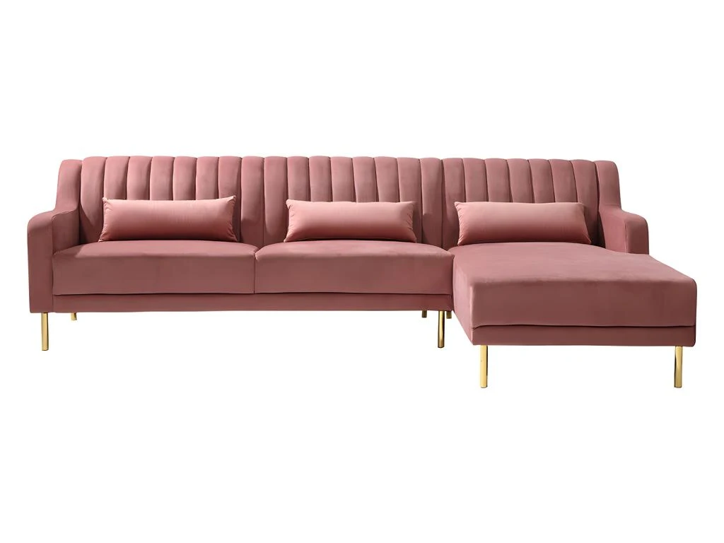 Canapé D'angle MEYREUIL En Velours - Vieux Rose - Angle Droit 3 Canapé D'angle MEYREUIL En Velours - Vieux Rose - Angle Droit – Image 3