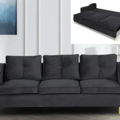 Canapé 3 Places Convertible En Velours SORENI - Gris Anthracite -Promos Chesteris Boutique canape 449893