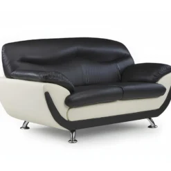 Canapé 2 Places En Simili INDICE - Bicolore Noir Et Ivoire -Promos Chesteris Boutique canape 474033