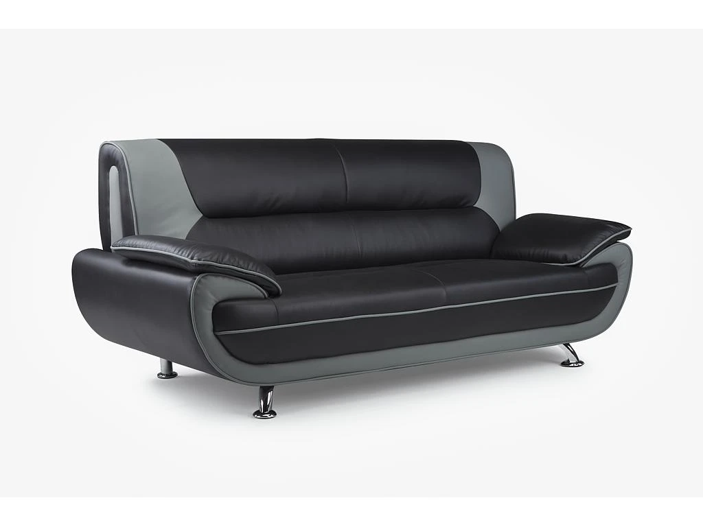 Canapé 3 Places En Simili NIGEL - Bicolore Noir Et Gris 3 Canapé 3 Places En Simili NIGEL - Bicolore Noir Et Gris – Image 3