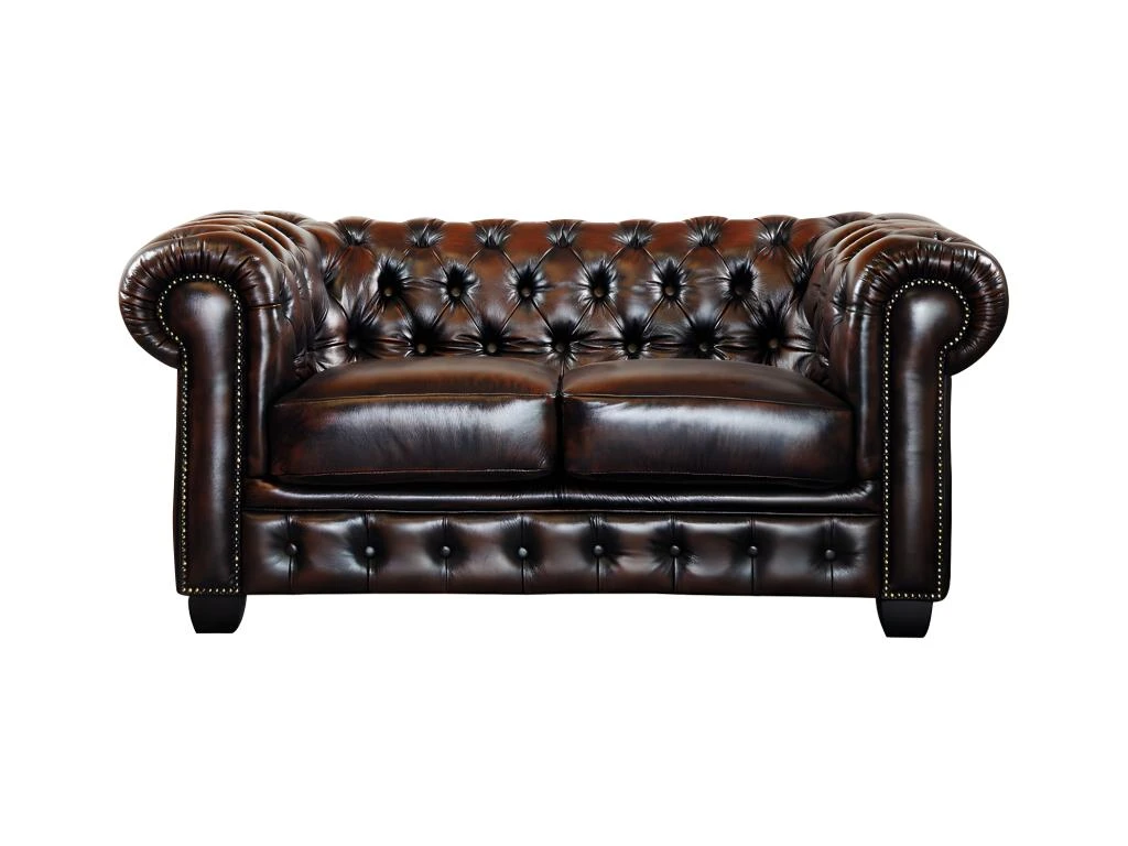 Canapé Chesterfield 2 Places BRENTON 100% Cuir De Buffle - Marron Reflets Châtains 2 Canapé Chesterfield 2 Places BRENTON 100% Cuir De Buffle - Marron Reflets Châtains – Image 2