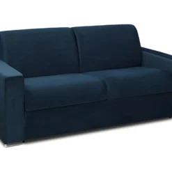 Canapé 3 Places Convertible Express En Velours CALITO - Bleu Nuit - Couchage Lattes Larges 140 Cm - Matelas 22 Cm Avec Mémoire De Forme DUNLOPILLO -Promos Chesteris Boutique canape 477249