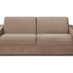 Canapé 4 Places Convertible Express En Velours CALITO - Beige - Couchage Lattes Larges 160 Cm - Matelas 22 Cm Avec Mémoire De Forme DUNLOPILLO