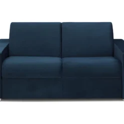Canapé 4 Places Convertible Express En Velours CALITO - Bleu Nuit - Couchage Lattes Larges 160 Cm - Matelas 22 Cm Avec Mémoire De Forme DUNLOPILLO