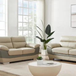 Canapé 2 Places En Cuir FRANCESCA - Taupe