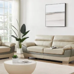 Canapé 3 Places En Cuir FRANCESCA - Taupe